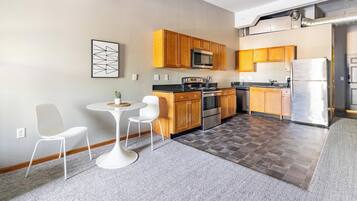 Fridge, dining tables