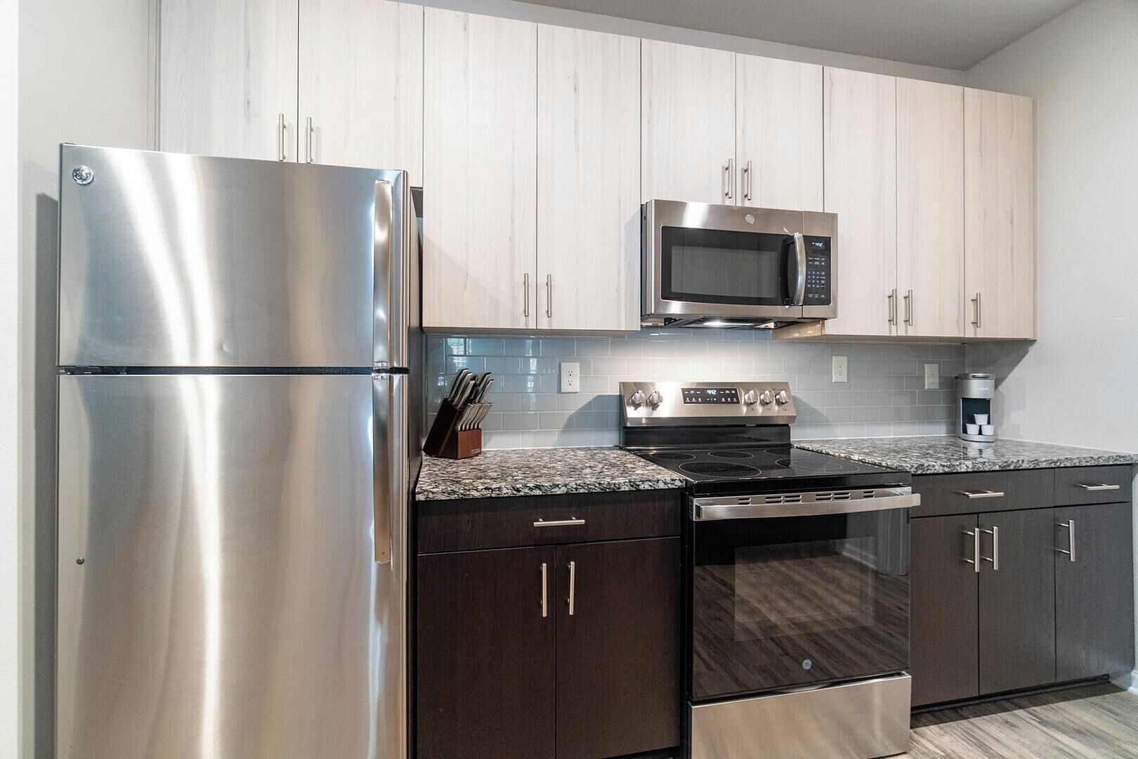 Fridge, dining tables