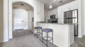 Fridge, dining tables