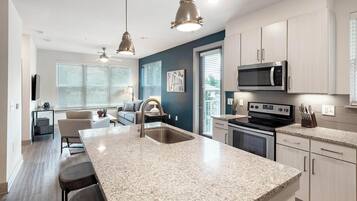 Fridge, dining tables