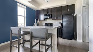 Fridge, dining tables