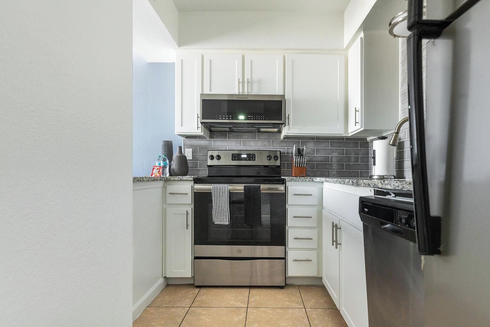 Fridge, dining tables