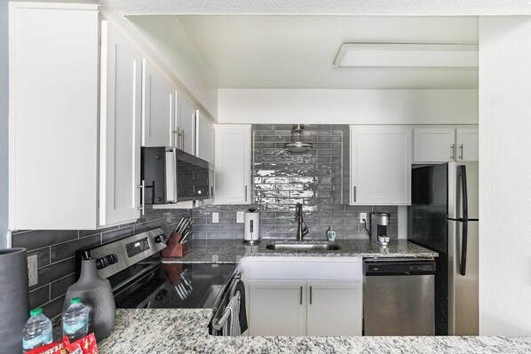 Fridge, dining tables