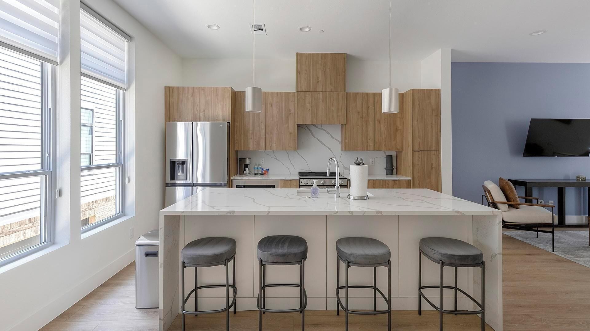 Fridge, dining tables