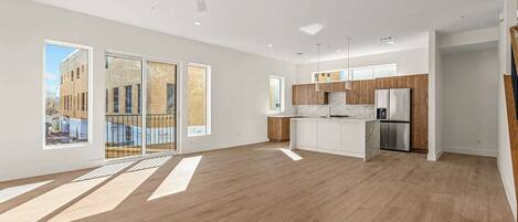 Fridge, dining tables