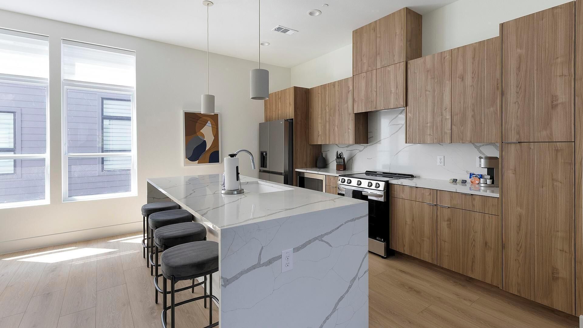 Fridge, dining tables