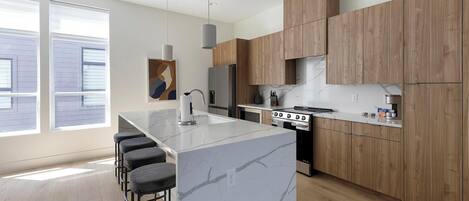 Fridge, dining tables