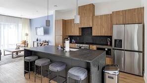 Fridge, dining tables