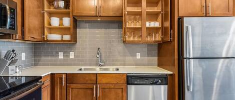 Fridge, dining tables