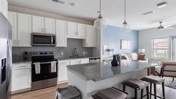 Fridge, dining tables