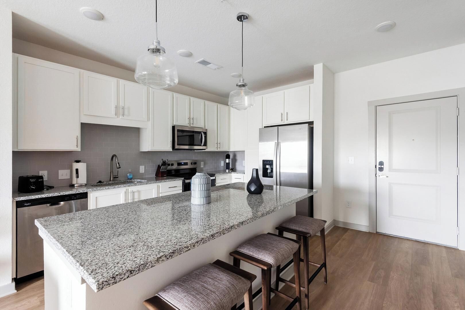 Fridge, dining tables