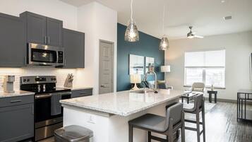 Fridge, dining tables