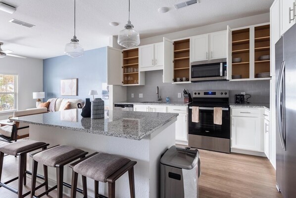 Fridge, dining tables