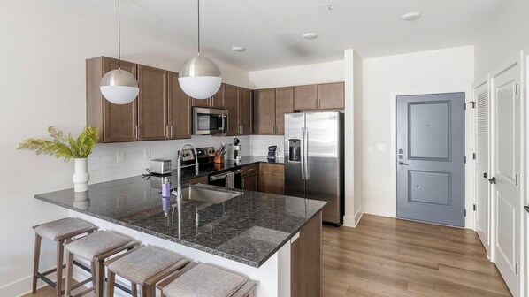 Fridge, dining tables