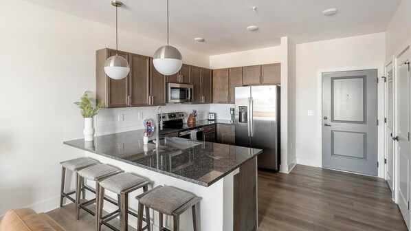 Fridge, dining tables