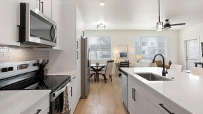 Fridge, dining tables