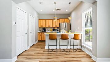 Fridge, dining tables