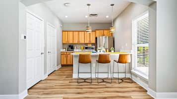 Fridge, dining tables