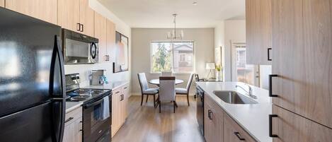 Fridge, dining tables