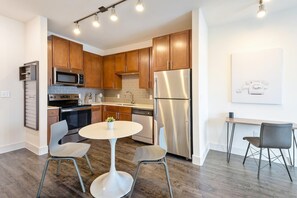 Fridge, dining tables