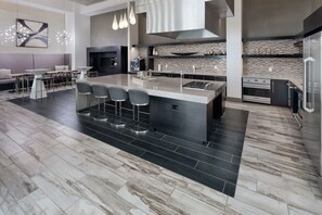 Fridge, dining tables