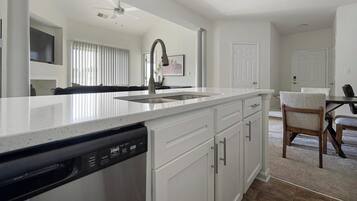Fridge, dining tables