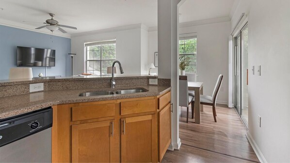 Fridge, dining tables