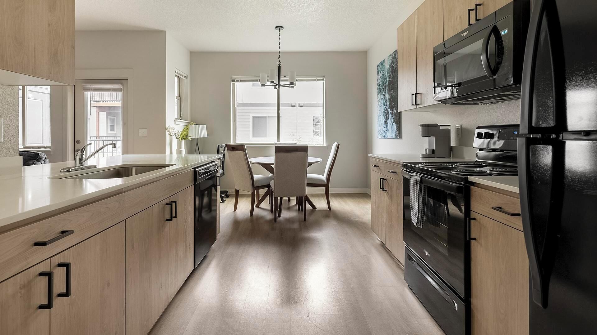 Fridge, dining tables