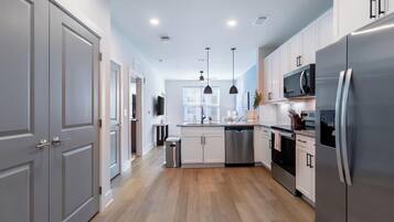 Fridge, dining tables