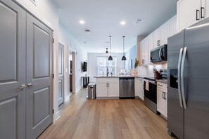 Fridge, dining tables