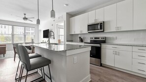 Fridge, dining tables