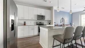 Fridge, dining tables