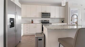 Fridge, dining tables