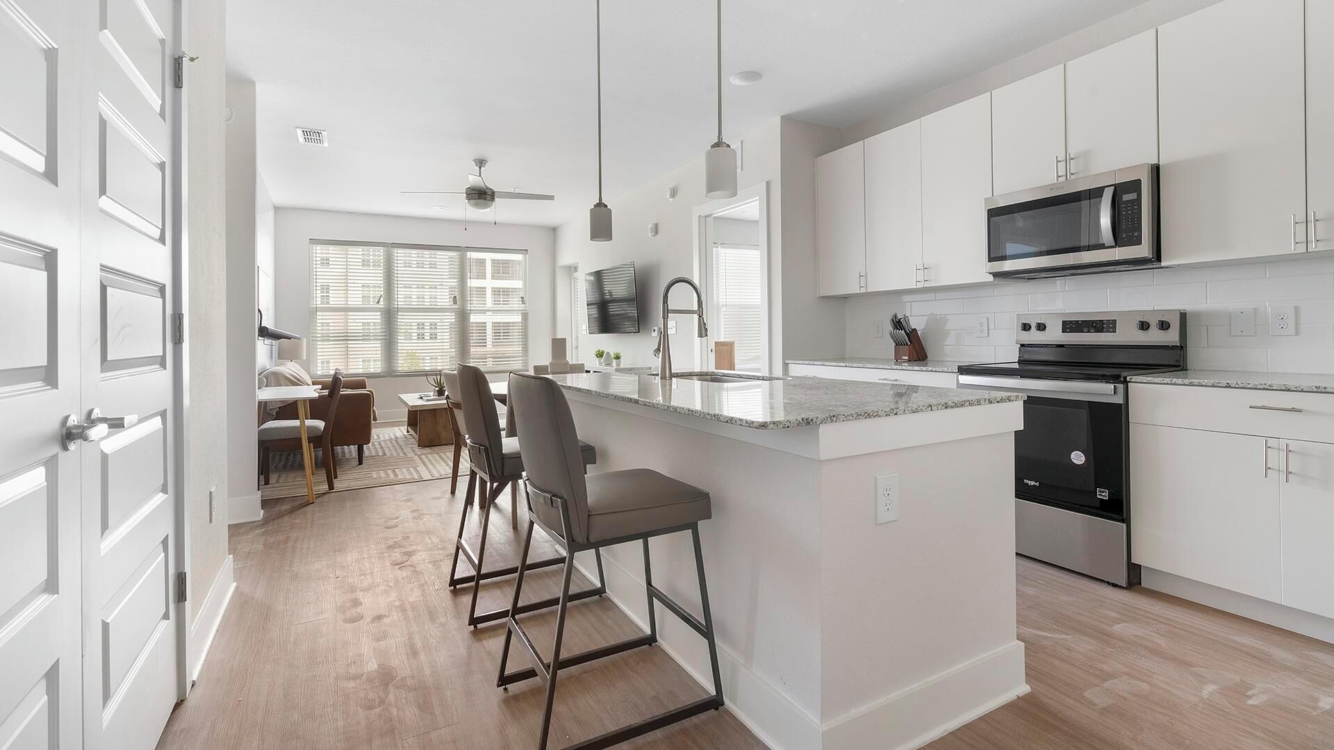 Fridge, dining tables