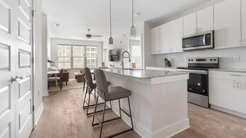 Fridge, dining tables