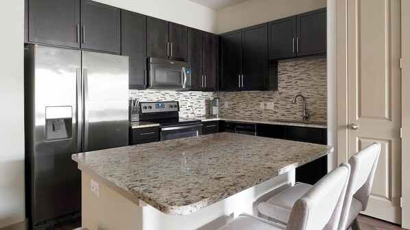 Fridge, dining tables