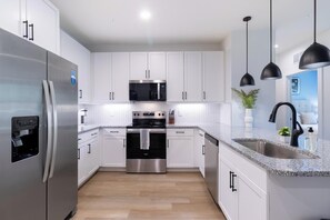 Fridge, dining tables