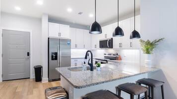 Fridge, dining tables