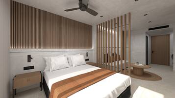 Superior Triple Room, City View | Peti besi dalam bilik, meja, ruang kerja komputer riba