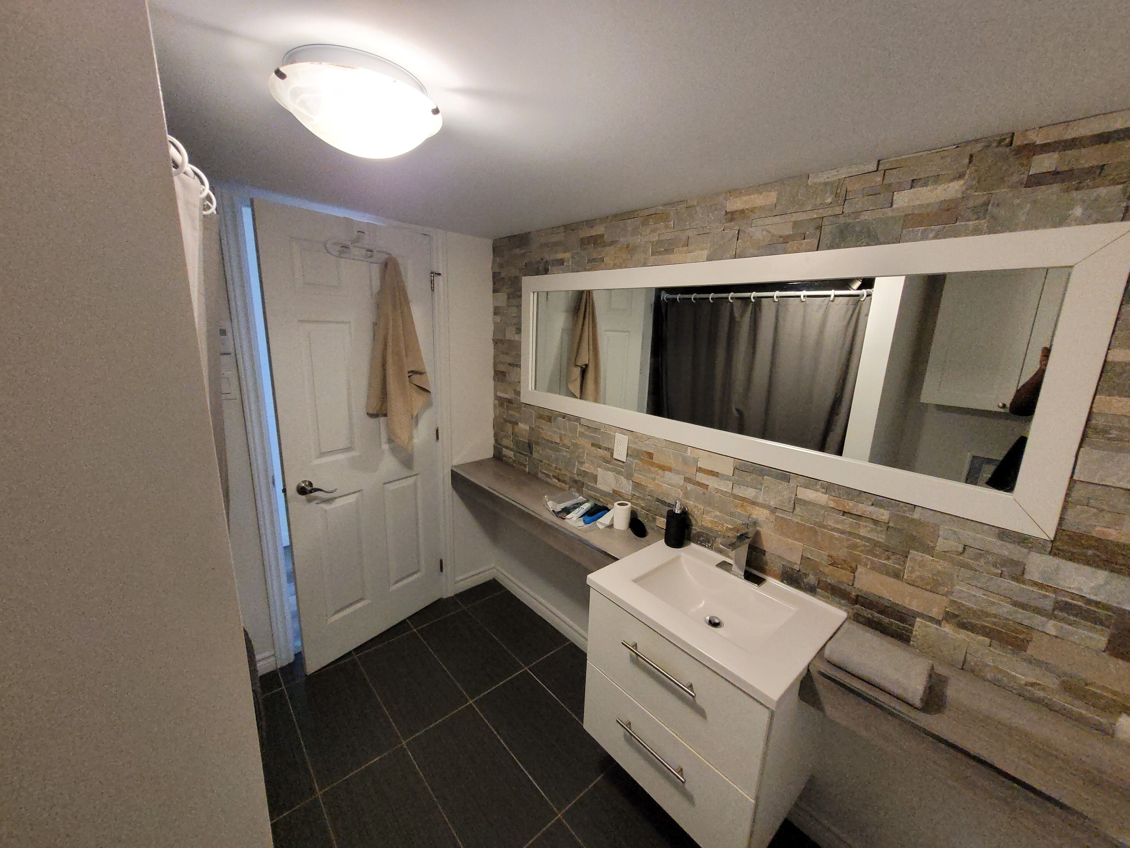 Hair dryer, towels, soap