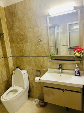 Dusche, Handtücher, Seife, Toilettenpapier