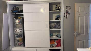 Blackout curtains, soundproofing, iron/ironing board