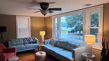 Smart TV, livros, aparelho de som