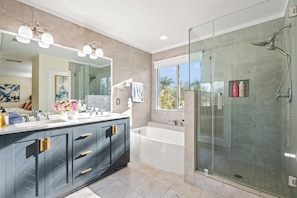 Shower, hair dryer, bidet, towels - Elegant & Quiet 4BR Home  7 Beds 2.5BA Near 71 Fwy (Chino Hills)