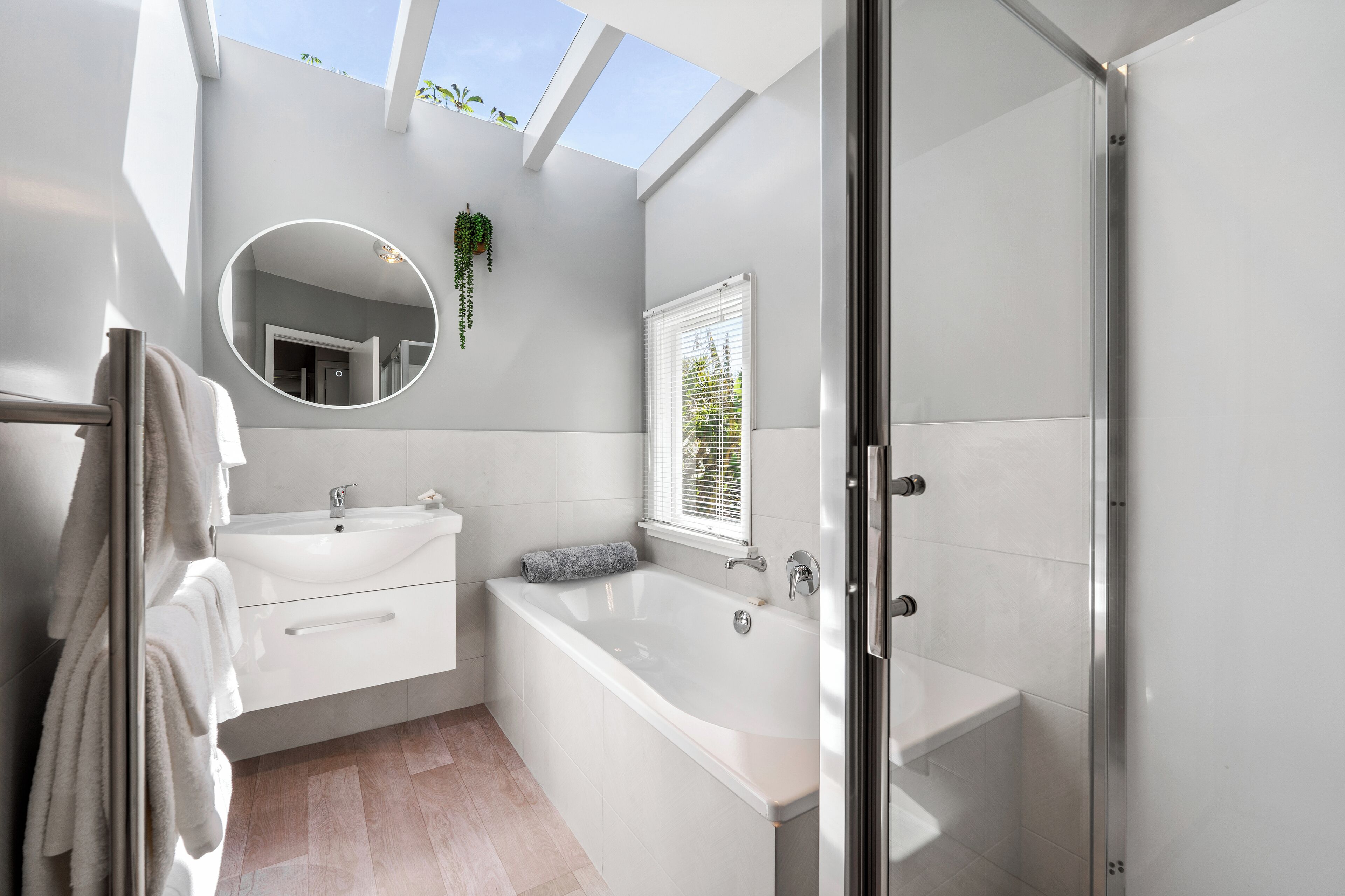 Shower, eco-friendly toiletries, hair dryer, towels