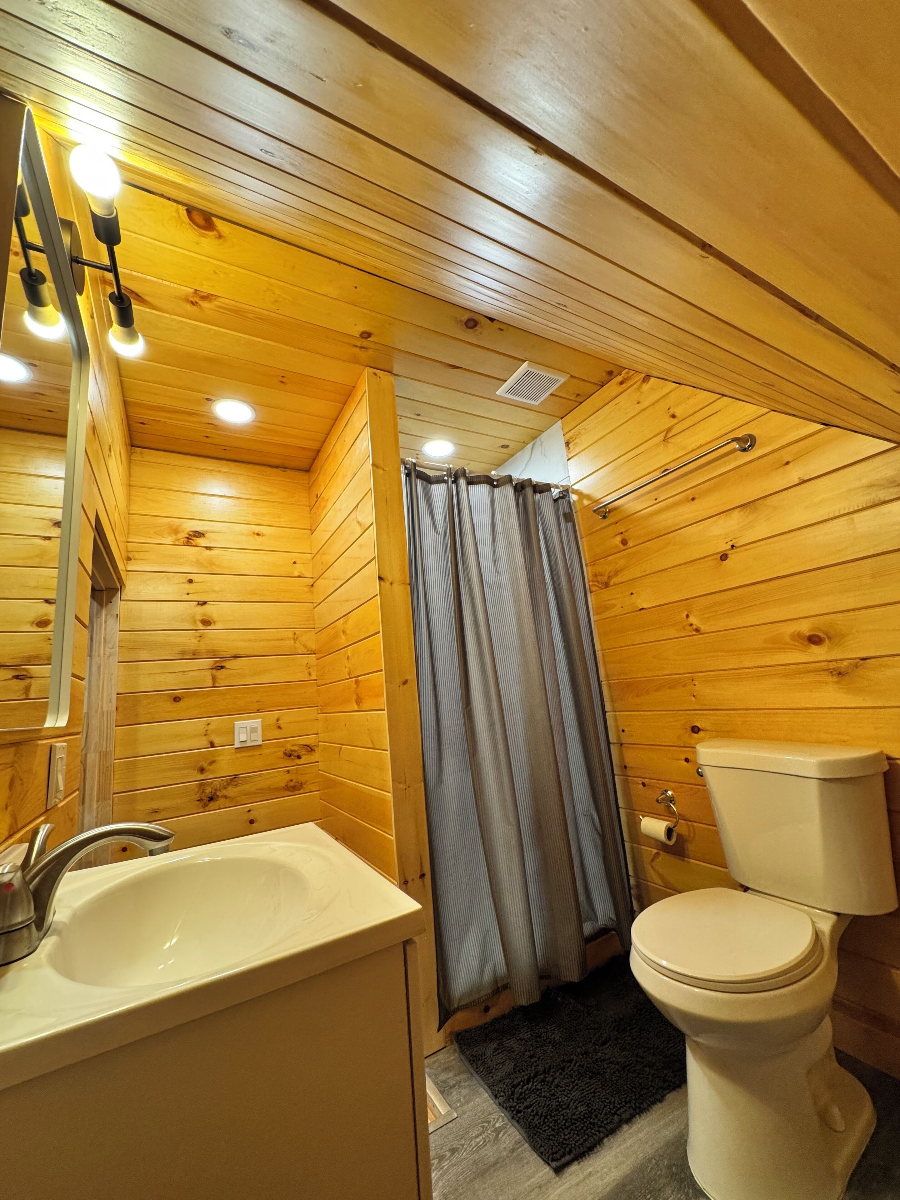Shower, towels, soap, toilet paper