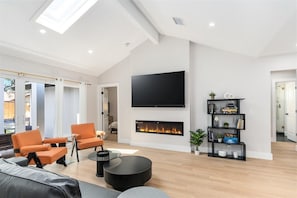 Smart TV, fireplace, computer monitors