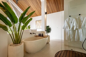 Luxury Villa, 1 King Bed, Pool View | Bathroom | Separate tub and shower, free toiletries, hair dryer, towels