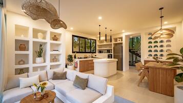 Luxury Villa, 1 King Bed, Pool View | Living room | 55-inch TV with cable channels