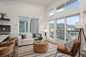 Smart TV, fireplace, DVD player